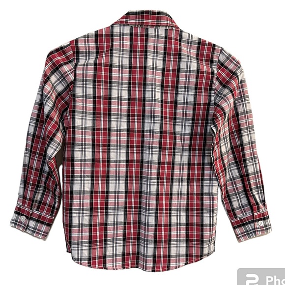 Van Heusen Button Down Shirt Black Red Gray White Plaid Boys Size 7 LIKE NEW! - Picture 5 of 6